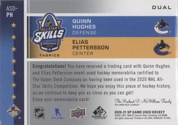 2020-21 SP Game Used - 2020 NHL All-Star Skills Fabrics Dual #ASD-PH Quinn Hughes / Elias Pettersson Back