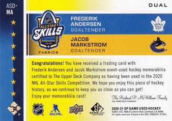 2020-21 SP Game Used - 2020 NHL All-Star Skills Fabrics Dual Tag #ASD-MA Frederik Andersen / Jacob Markstrom Back