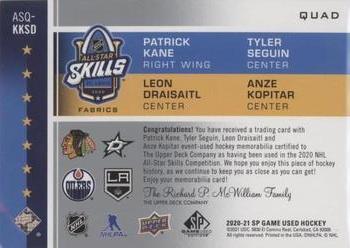 2020-21 SP Game Used - 2020 NHL All-Star Skills Fabrics Quad #ASQ-KKSD Patrick Kane / Tyler Seguin / Leon Draisaitl / Anze Kopitar Back