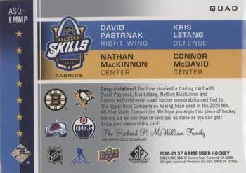 2020-21 SP Game Used - 2020 NHL All-Star Skills Fabrics Quad #ASQ-LMMP David Pastrnak / Kris Letang / Nathan MacKinnon / Connor McDavid Back