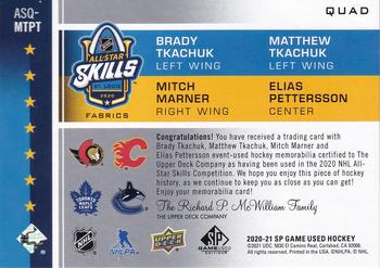 2020-21 SP Game Used - 2020 NHL All-Star Skills Fabrics Quad #ASQ-MTPT Brady Tkachuk / Matthew Tkachuk / Mitch Marner / Elias Pettersson Back