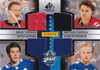 2020-21 SP Game Used - 2020 NHL All-Star Skills Fabrics Quad #ASQ-MTPT Brady Tkachuk / Matthew Tkachuk / Mitch Marner / Elias Pettersson Front