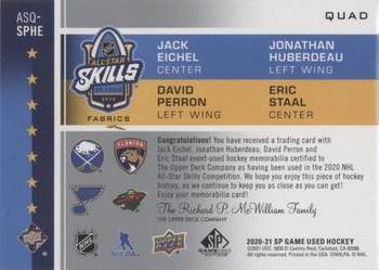 2020-21 SP Game Used - 2020 NHL All-Star Skills Fabrics Quad #ASQ-SPHE Jack Eichel / Jonathan Huberdeau / David Perron / Eric Staal Back