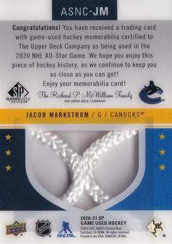 2020-21 SP Game Used - 2020 NHL All-Star Skills Material Net Cord #ASNC-JM Jacob Markstrom Back