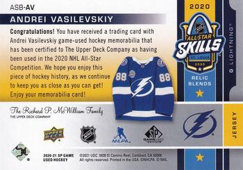 2020-21 SP Game Used - 2020 NHL All-Star Skills Relic Blends #ASB-AV Andrei Vasilevskiy Back