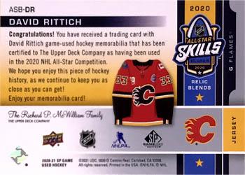 2020-21 SP Game Used - 2020 NHL All-Star Skills Relic Blends #ASB-DR David Rittich Back