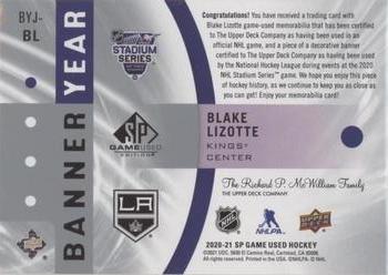2020-21 SP Game Used - 2020 NHL Stadium Series Banner-Jersey Relics #BYJ-BL Blake Lizotte Back