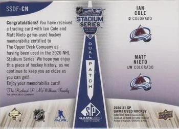 2020-21 SP Game Used - 2020 NHL Stadium Series Fabrics Dual Patch #SSDF-CN Ian Cole / Matt Nieto Back