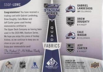 2020-21 SP Game Used - 2020 NHL Stadium Series Fabrics Quad #SSQF-LDMC Gabriel Landeskog / Drew Doughty / Cale Makar / Jeff Carter Back