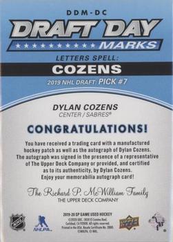 2020-21 SP Game Used - Draft Day Marks Rookies #DDM-DC Dylan Cozens Back