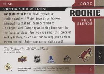 2020-21 SP Game Used - Rookie Relic Blends Patch #RB-VS Victor Soderstrom Back