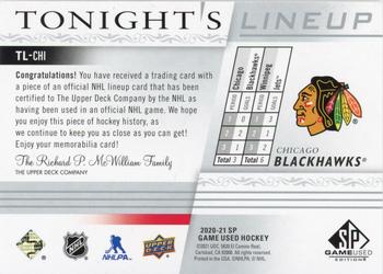 2020-21 SP Game Used - Tonight's Lineup #TL-CHI Corey Crawford Back