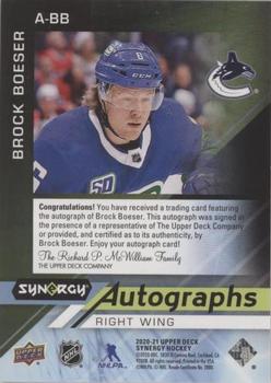 2020-21 Upper Deck Synergy - Autographs Black #A-BB Brock Boeser Back