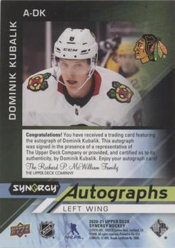 2020-21 Upper Deck Synergy - Autographs Black #A-DK Dominik Kubalik Back