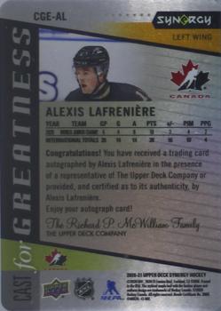 2020-21 Upper Deck Synergy - Cast for Greatness Black Signatures #CGE-AL Alexis Lafreniere Back