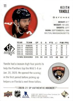 2020-21 SP Authentic #11 Keith Yandle Back