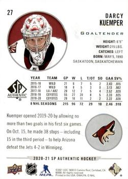 2020-21 SP Authentic #27 Darcy Kuemper Back