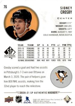 2020-21 SP Authentic #76 Sidney Crosby Back