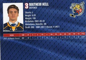 2018-19 Barrie Colts (OHL) #2 Mathew Hill Back