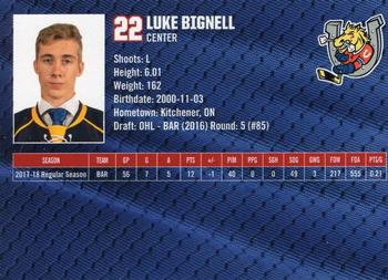 2018-19 Barrie Colts (OHL) #13 Luke Bignell Back