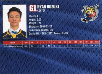 2018-19 Barrie Colts (OHL) #19 Ryan Suzuki Back