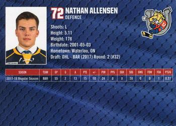 2018-19 Barrie Colts (OHL) #21 Nathan Allensen Back