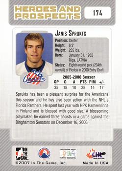 2006-07 In The Game Heroes and Prospects - Spring Expo #174 Janis Sprukts Back