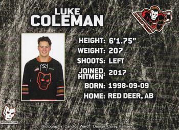 2018-19 Calgary Hitmen (WHL) Booster Club #NNO Luke Coleman Back
