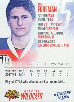 2018-19 Moncton Wildcats (QMJHL) #NNO Kyle Foreman Back