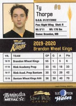 2019-20 Brandon Wheat Kings (WHL) #NNO Ty Thorpe Back