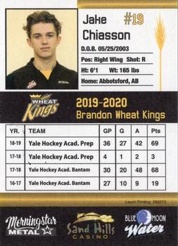 2019-20 Brandon Wheat Kings (WHL) #NNO Jake Chiasson Back