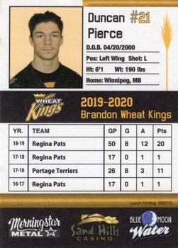 2019-20 Brandon Wheat Kings (WHL) #NNO Duncan Pierce Back