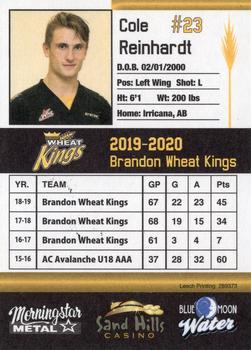 2019-20 Brandon Wheat Kings (WHL) #NNO Cole Reinhardt Back