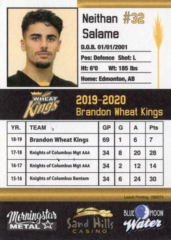 2019-20 Brandon Wheat Kings (WHL) #NNO Neithan Salame Back