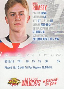 2019-20 Moncton Wildcats (QMJHL) #NNO Mark Rumsey Back
