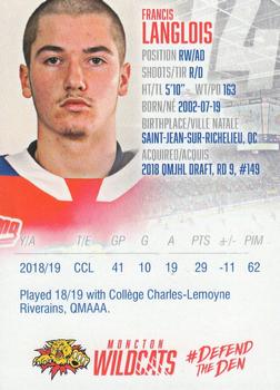 2019-20 Moncton Wildcats (QMJHL) #NNO Francis Langlois Back