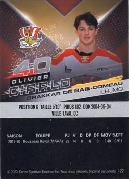 2020-21 Extreme Baie-Comeau Drakkar (QMJHL) #22 Olivier Ciarlo Back