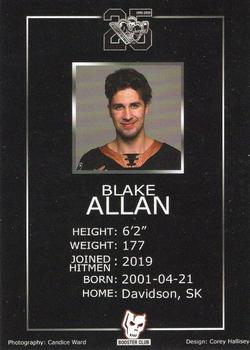 2019-20 Calgary Hitmen (WHL) Booster Club #NNO Blake Allan Back
