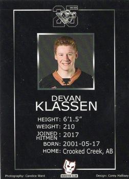2019-20 Calgary Hitmen (WHL) Booster Club #NNO Devan Klassen Back