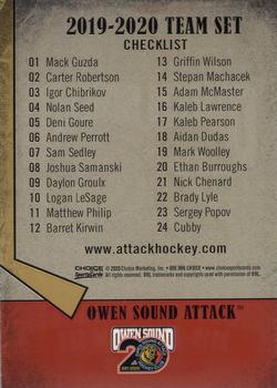 2019-20 Choice Owen Sound Attack (OHL) #NNO Header Card Back