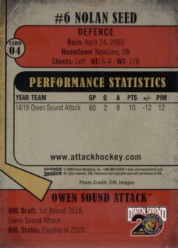 2019-20 Choice Owen Sound Attack (OHL) #4 Nolan Seed Back