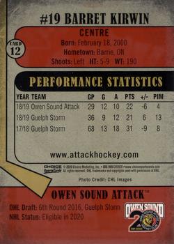 2019-20 Choice Owen Sound Attack (OHL) #12 Barret Kirwin Back