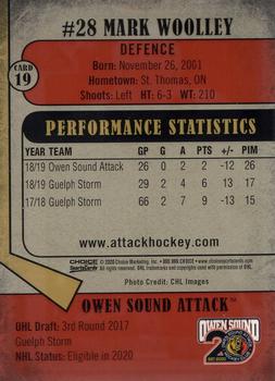 2019-20 Choice Owen Sound Attack (OHL) #19 Mark Woolley Back