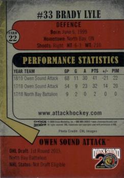 2019-20 Choice Owen Sound Attack (OHL) #22 Brady Lyle Back