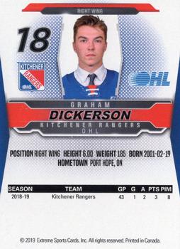2019-20 Extreme Kitchener Rangers (OHL) #5 Graham Dickerson Back