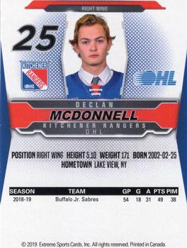 2019-20 Extreme Kitchener Rangers (OHL) #8 Declan McDonnell Back