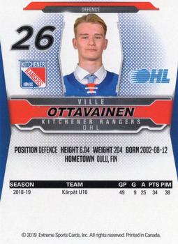 2019-20 Extreme Kitchener Rangers (OHL) #9 Ville Ottavainen Back
