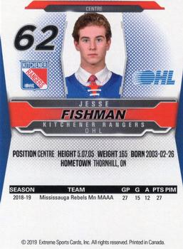 2019-20 Extreme Kitchener Rangers (OHL) #16 Jesse Fishman Back