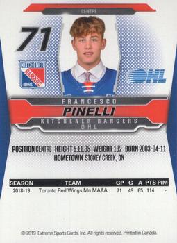 2019-20 Extreme Kitchener Rangers (OHL) #19 Francesco Pinelli Back