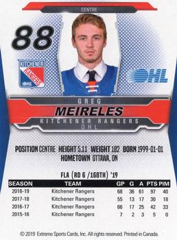 2019-20 Extreme Kitchener Rangers (OHL) #20 Greg Meireles Back